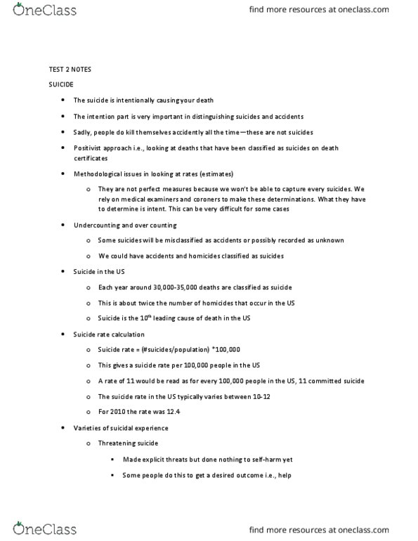 SOCL 3501 Lecture Notes - Lecture 18: Content Analysis, List Of Sovereign States By Suicide Rate thumbnail