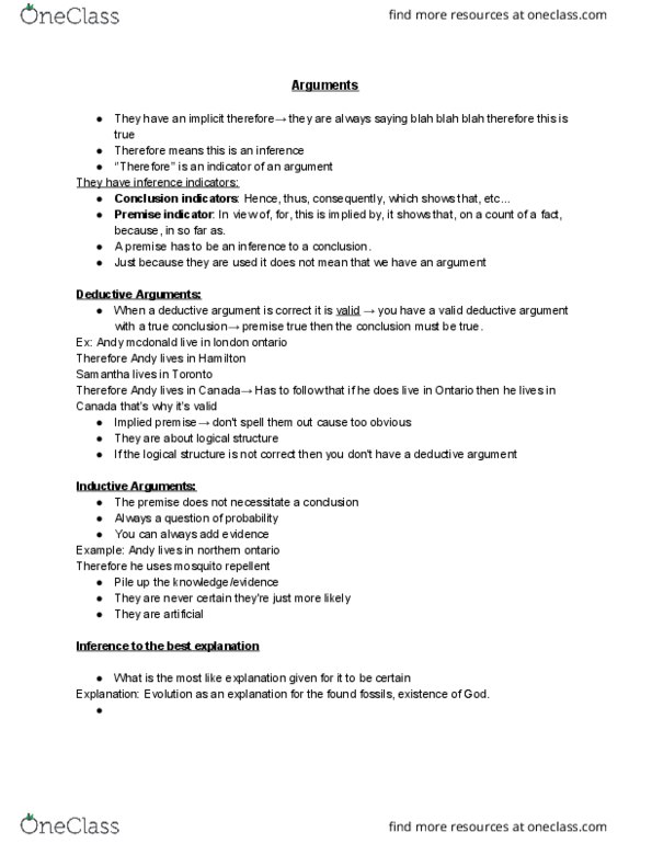 PHI 1101 Lecture Notes - Lecture 4: Northern Ontario, Deductive Reasoning thumbnail