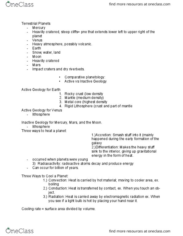 AST101H1 Lecture Notes - Lecture 9: Planetary Science, Lithosphere, Volcanism thumbnail