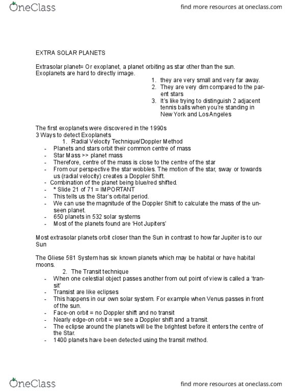 AST101H1 Lecture Notes - Lecture 22: Terrestrial Planet Finder, Gemini Planet Imager, Super-Earth thumbnail