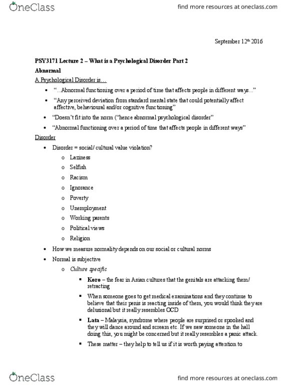 PSY 3171 Lecture Notes - Lecture 2: Hearing Loss, Anxiety Disorder, Syphilis thumbnail