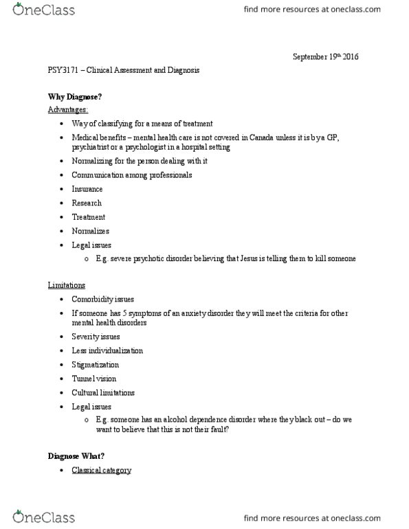 PSY 3171 Lecture Notes - Lecture 4: Physical Examination, Hypothyroidism, Sensorium thumbnail