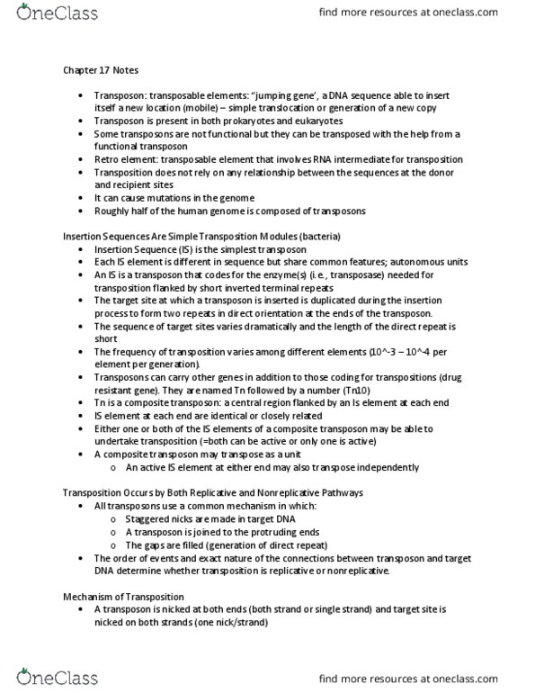 BIOL 4320 Lecture Notes - Lecture 8: Reverse Transcriptase, Chromosome, Retrovirus thumbnail