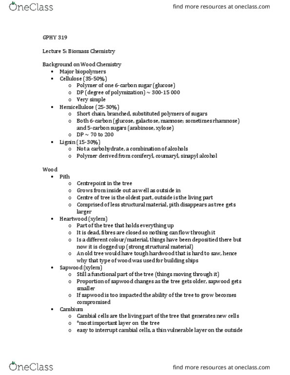 GPHY 319 Lecture Notes - Lecture 5: Cell Wall, Biorefinery, Primary Cell thumbnail