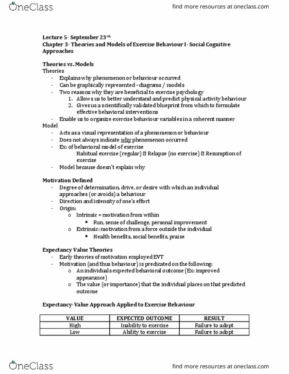 Kinesiology 2276F/G Lecture Notes - Lecture 3: Tachycardia, Motivation, Theory Of Reasoned Action thumbnail