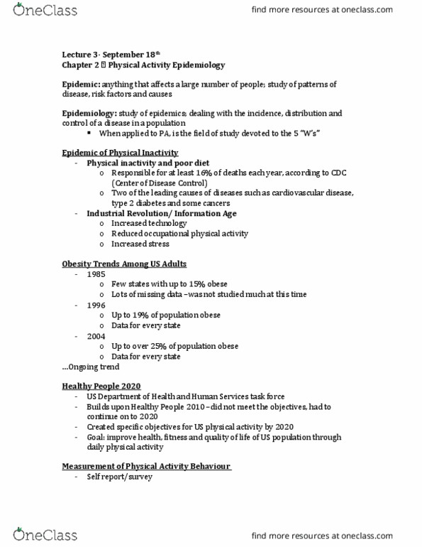 Kinesiology 2276F/G Lecture Notes - Lecture 2: Coronary Artery Disease, Five Ws, Healthy People Program thumbnail