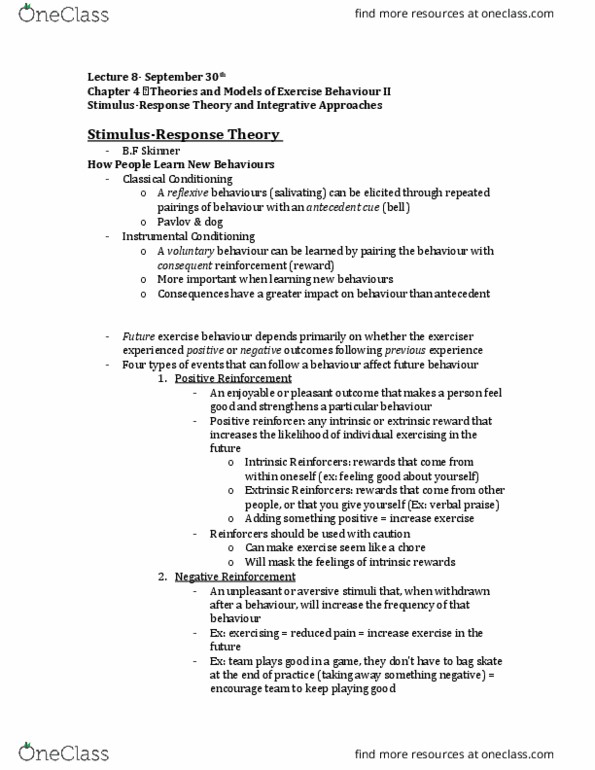 Kinesiology 2276F/G Lecture Notes - Lecture 4: Backtracking, Decisional Balance Sheet, B. F. Skinner thumbnail