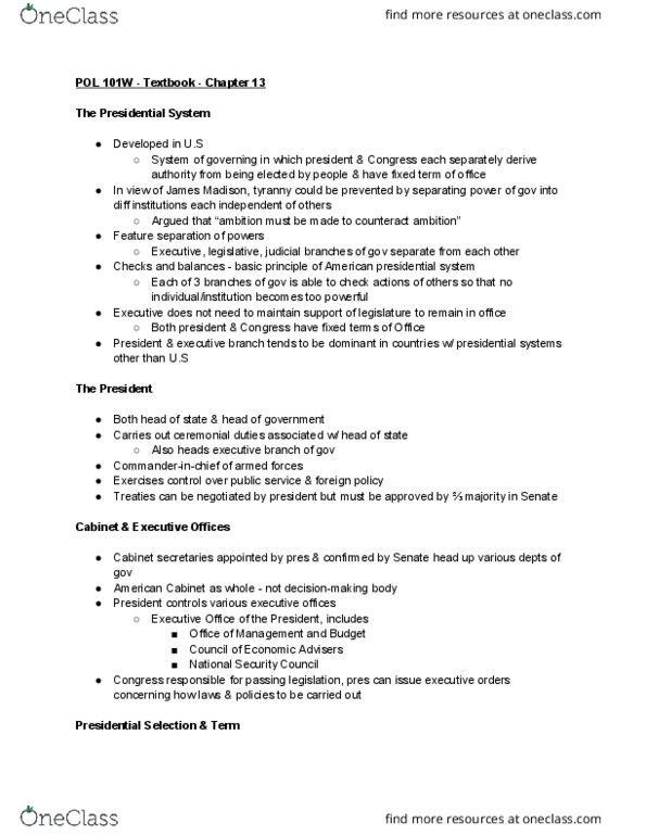 POL 101W Chapter Notes - Chapter 3: Imperial Presidency, Executive Privilege, Maurice Duverger thumbnail