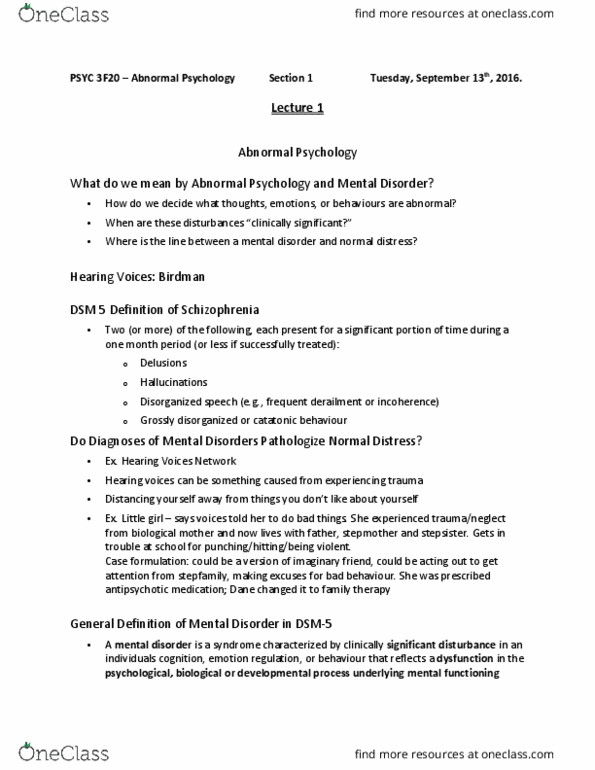 PSYC 3F20 Lecture Notes - Lecture 1: General Paresis Of The Insane, Antisocial Personality Disorder, Syphilis thumbnail