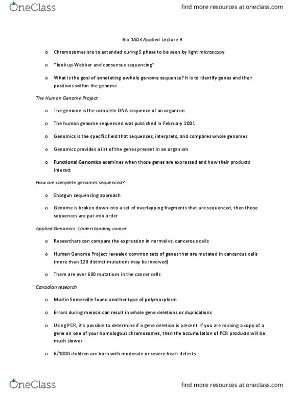 BIOLOGY 1A03 Lecture Notes - Lecture 9: Congenital Heart Defect, Copy-Number Variation, Alternative Splicing thumbnail