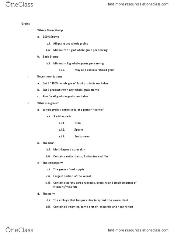 NUTR 340 Lecture Notes - Lecture 6: Flour, Refined Grains, Whole Grain thumbnail