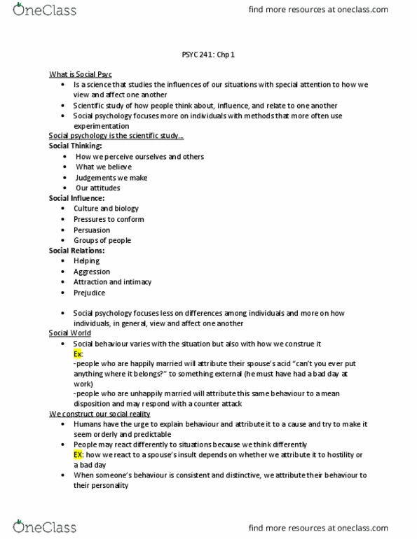 PSYC 241 Chapter Notes - Chapter 1: Operationalization, Demand Characteristics, Social Desirability Bias thumbnail