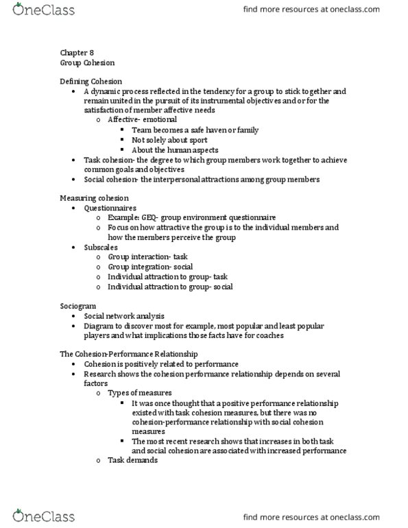 KINE 316 Lecture Notes - Lecture 7: Team Building, List Of Fables Characters, Group Cohesiveness thumbnail