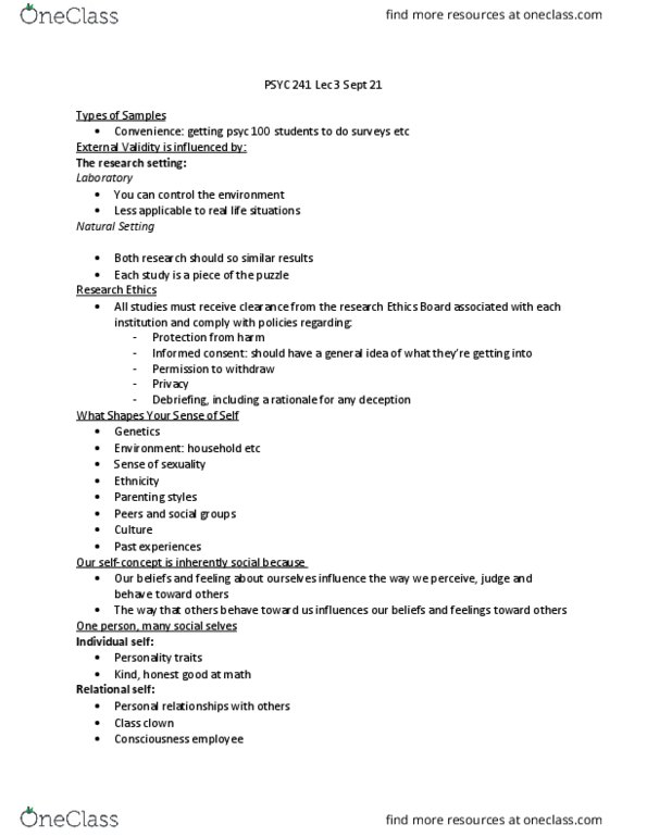 PSYC 241 Lecture Notes - Lecture 3: Terror Management Theory, Self Esteem (Song), Parenting Styles thumbnail