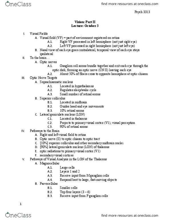 PSYCH 3313 Lecture Notes - Lecture 12: Far-Sightedness, Grandmother Cell, Dichromacy thumbnail