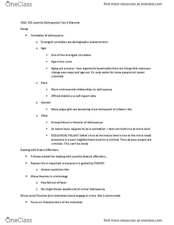 CRJU 351 Lecture Notes - Lecture 8: Differential Association, Peer Pressure, Somatotype And Constitutional Psychology thumbnail