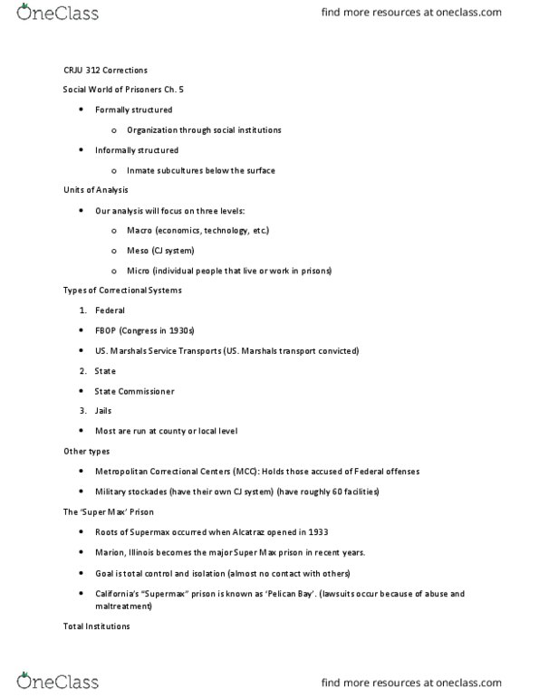 CRJU 312 Lecture Notes - Lecture 8: Solitary Confinement, Black Market, Erving Goffman thumbnail