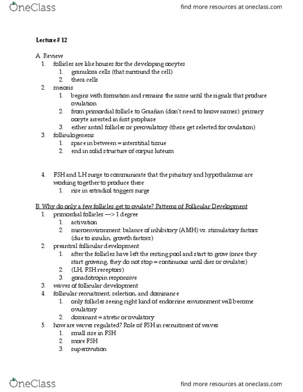 FGSS 2140 Lecture Notes - Lecture 12: Prophase, Corpus Luteum, Meiosis thumbnail