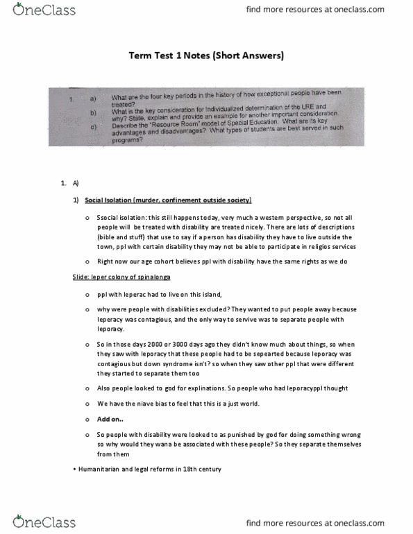 PSY345H5 Study Guide Fall 2016, Midterm Spinalonga, Orillia