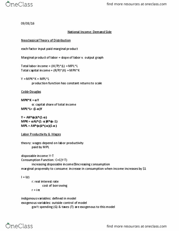 ECON 1110 Lecture Notes - Lecture 4: Loanable Funds, Aggregate Supply, Aggregate Demand thumbnail