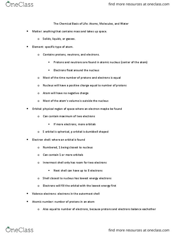 BIO 111 Chapter Notes - Chapter 2: Unpaired Electron, Ionic Bonding, Chemical Reaction thumbnail