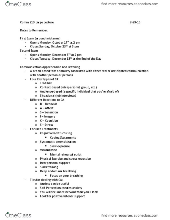 COMM 210 Lecture Notes - Lecture 2: Systematic Desensitization, Pragmatics, Eye Contact thumbnail