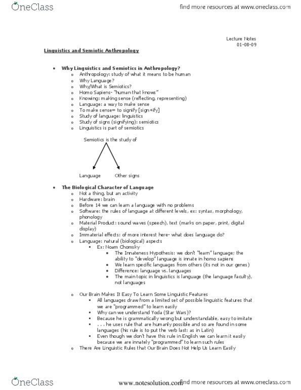 ANT100Y1 Lecture Notes - Semiotics, Noam Chomsky, Axolotl thumbnail