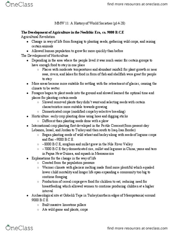 MMW 11 Chapter Notes - Chapter pg 14-28: Inheritance, Paleolithic, Fertile Crescent thumbnail