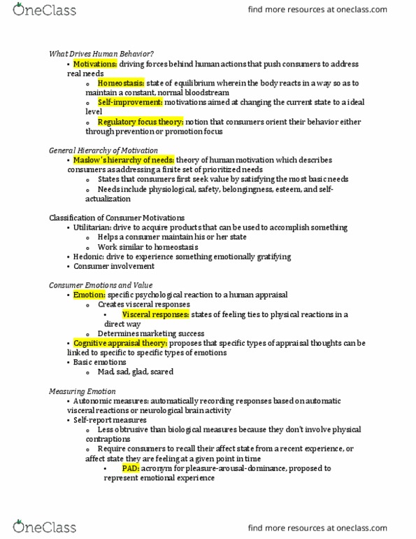 MKTG 332 Lecture Notes - Lecture 6: Decision-Making, Appraisal Theory, Emotion Classification thumbnail