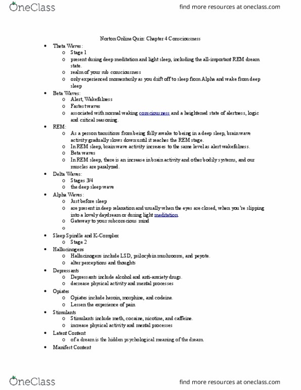 PY 105 Chapter Notes - Chapter 4: Obstructive Sleep Apnea, Sleep Paralysis, Transcendental Meditation thumbnail