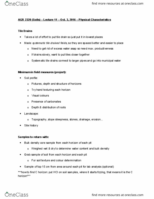 AGR 2320 Lecture Notes - Lecture 11: Porosity, Aeration, Tile Drainage thumbnail