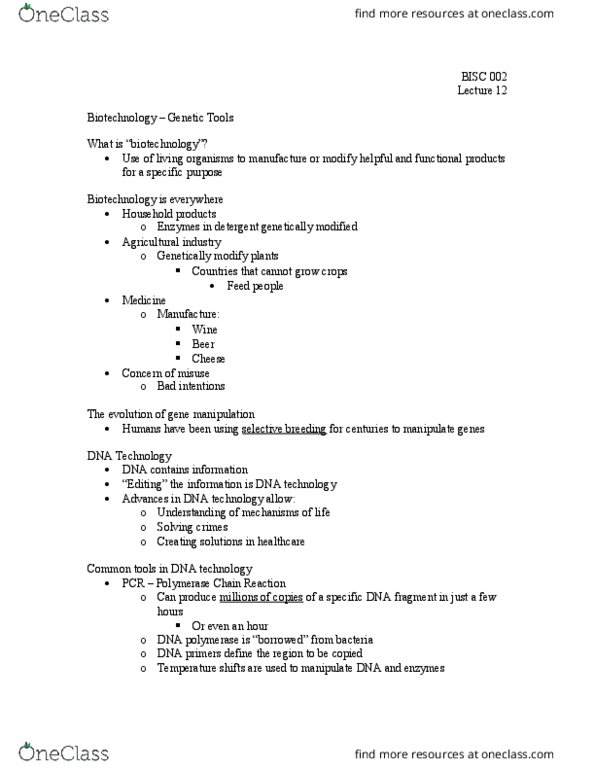BI SC 002 Lecture Notes - Lecture 12: Human Genome Project, Dna Profiling, Electrophoresis thumbnail