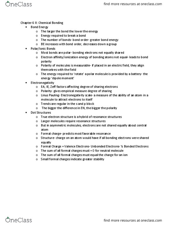 CHEM 131 Lecture Notes - Lecture 11: Formal Charge, Linus Pauling, Bond Order thumbnail