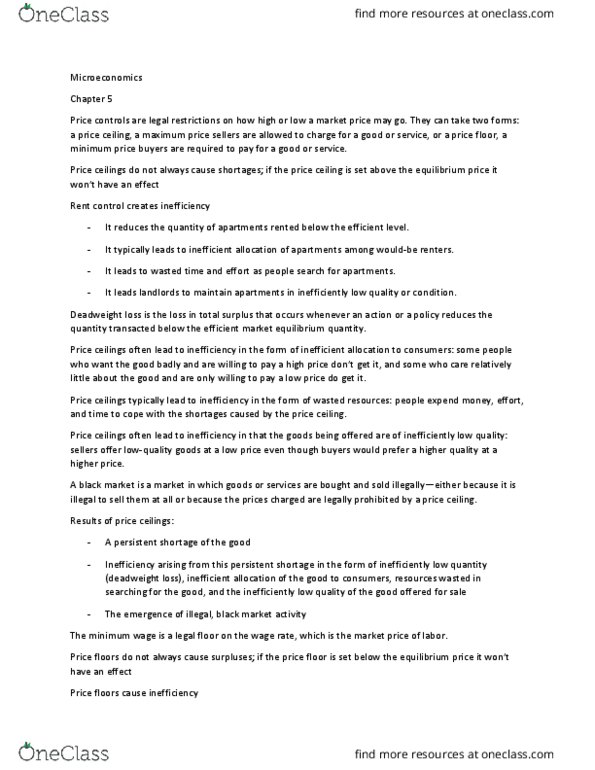 01:220:102 Chapter Notes - Chapter 5: Demand Curve, Price Ceiling, Deadweight Loss thumbnail