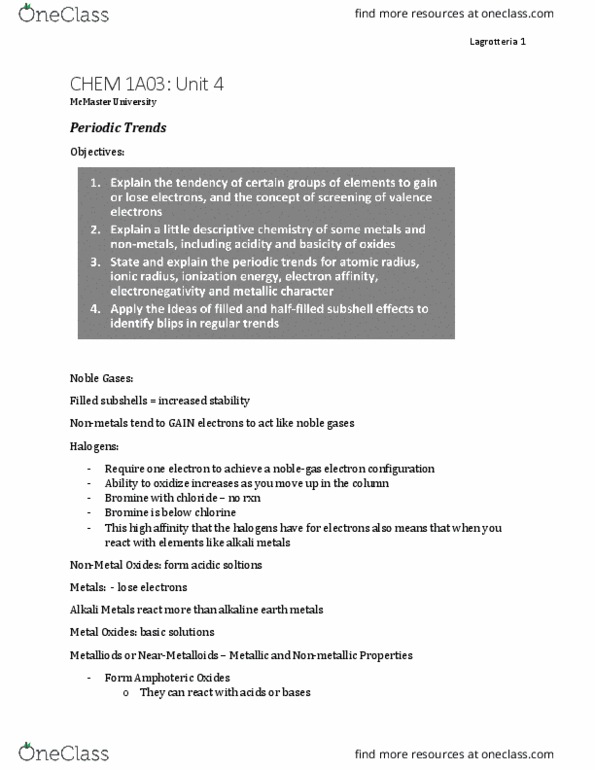 CHEM 1A03 Lecture Notes - Lecture 4: Electronegativity, Seasonality, Effective Nuclear Charge thumbnail