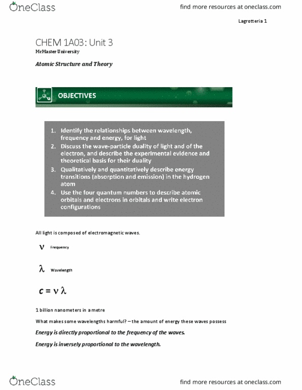 CHEM 1A03 Lecture Notes - Lecture 6: Pauli Exclusion Principle, Electron Configuration, Paramagnetism thumbnail