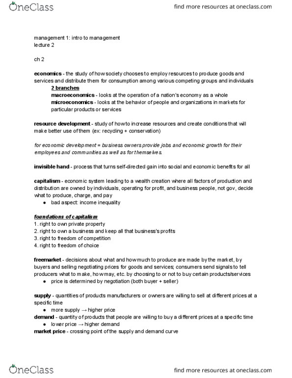 MGMT 1 Chapter Notes - Chapter 2: Gross Domestic Product, Disinflation, Mixed Economy thumbnail