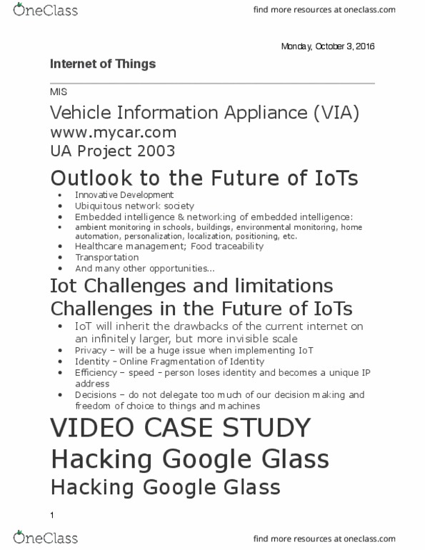 MIS 111 Lecture Notes - Lecture 19: Health Administration, Network Society, Google Glass thumbnail