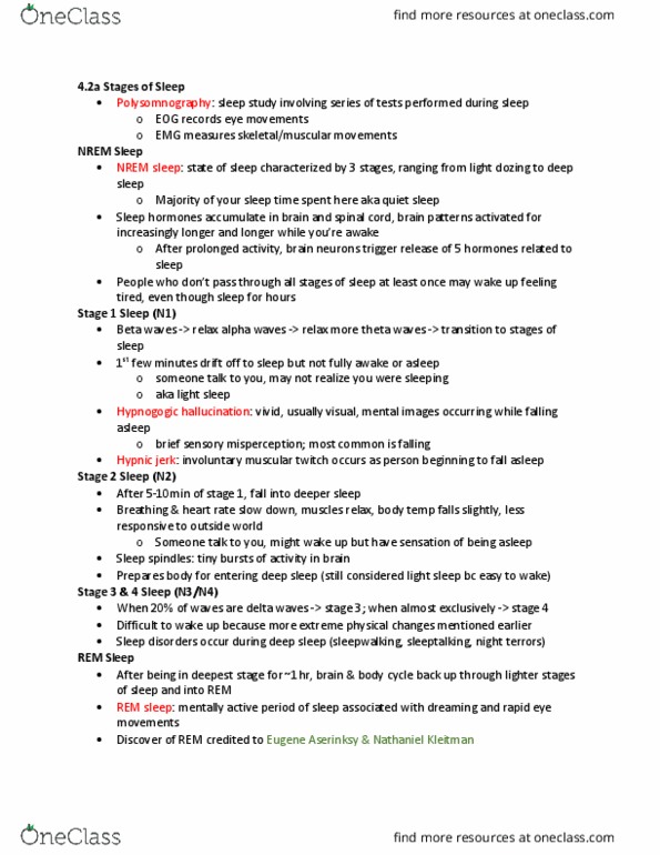 PSYC 181 Chapter Notes - Chapter 4: Cortisol, Somniloquy, Limbic System thumbnail