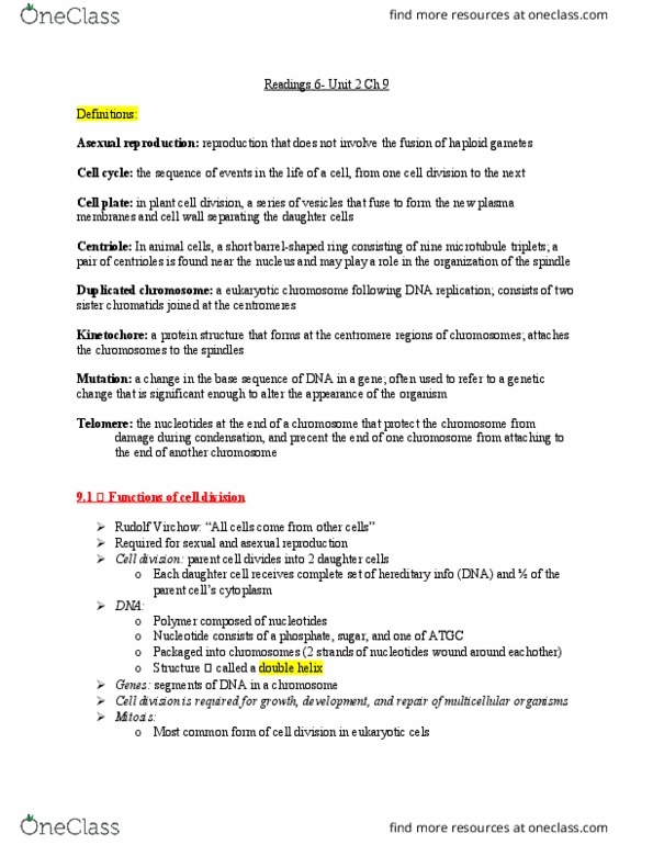 BIOLOGY 1P03 Chapter Notes - Chapter 9: S Phase, Meristem, Nucleolus thumbnail