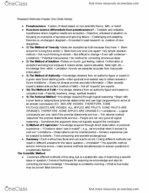 PSYC 315 Chapter Notes - Chapter 1: Dependent And Independent Variables, Testability, Scientific Method thumbnail