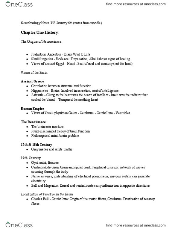 PSYC 355 Lecture Notes - Lecture 4: Cell Theory, Paul Broca, Ventral Root Of Spinal Nerve thumbnail