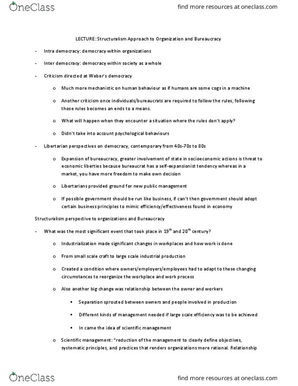 POLS 3190 Lecture Notes - Lecture 4: Treasury Board, Frederick Winslow Taylor, Scientific Management thumbnail