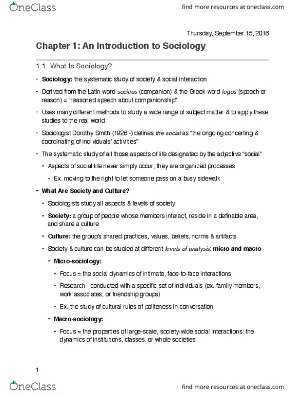 PSYC 1001 Chapter Notes - Chapter 1: The Sociological Imagination, Auguste Comte, Contemporary Sociology thumbnail