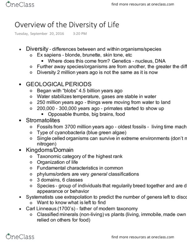 BIOL 115 Lecture Notes - Lecture 1: Carl Linnaeus, Chloroplast Dna, Protist thumbnail