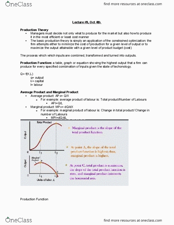 MGCR 293 Lecture Notes - Lecture 9: Diminishing Returns, Marginal Product, Production Function thumbnail