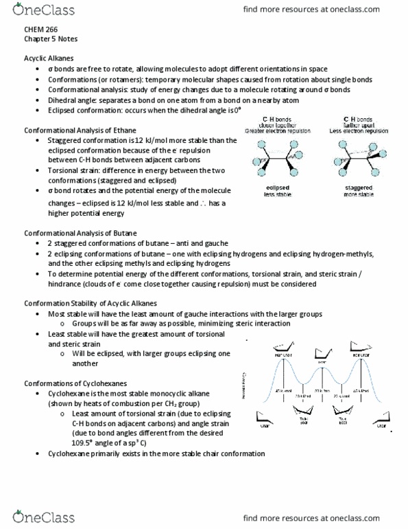 CHEM266 Chapter Notes - Chapter 5: Van Der Waals Strain, Eclipsed Conformation, Staggered Conformation thumbnail