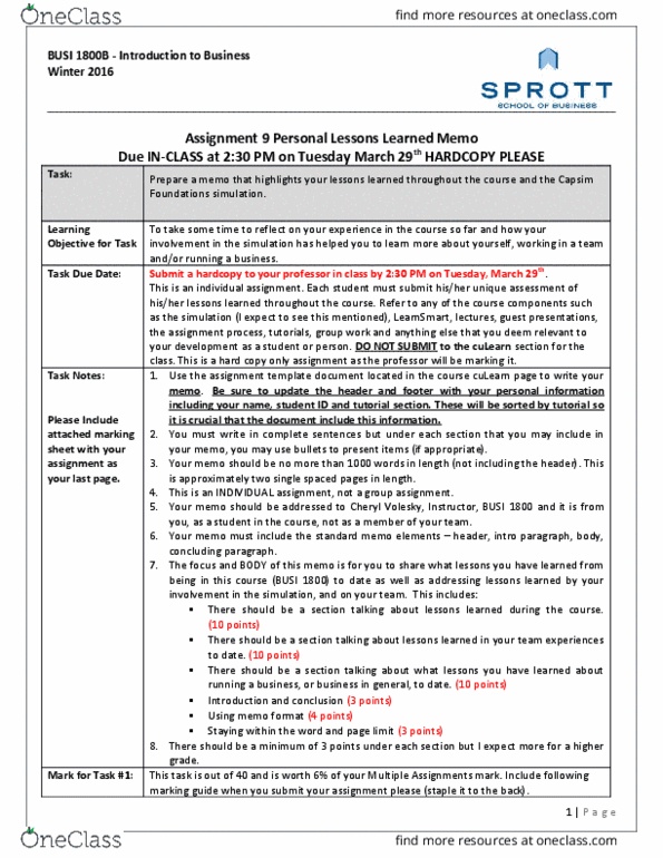 BUSI 1800 Lecture Notes - Lecture 13: Due Date thumbnail