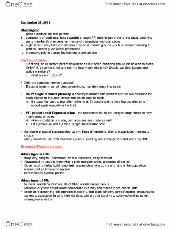 POLI 200 Lecture Notes - Lecture 10: Single Transferable Vote, Plurality Voting System, Electoral District thumbnail