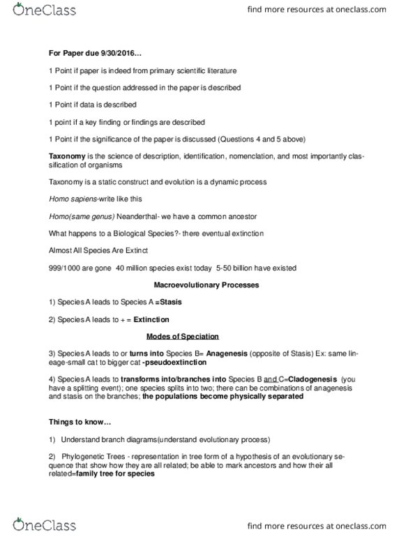 01:070:100 Lecture Notes - Lecture 7: Anagenesis, Speciation, Comet Nucleus thumbnail